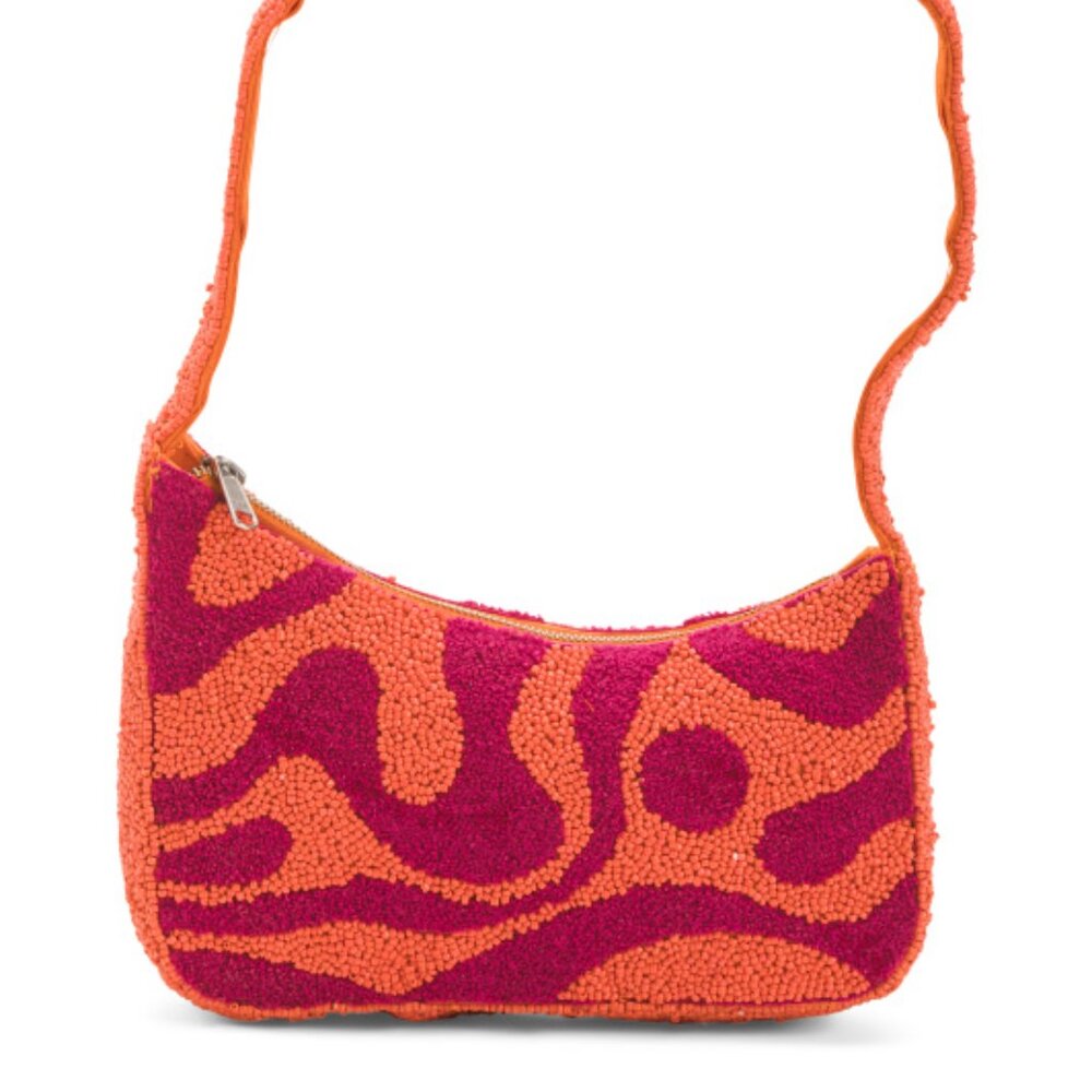 🧡💖 BNWT Hand-Beaded Shoulder Bag | Orange & Pink Retro Swirl | Viral TikTok It